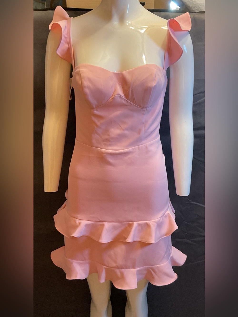 NWT Pink Ruffle Midi Dress - Elegant Sweetheart Neckline